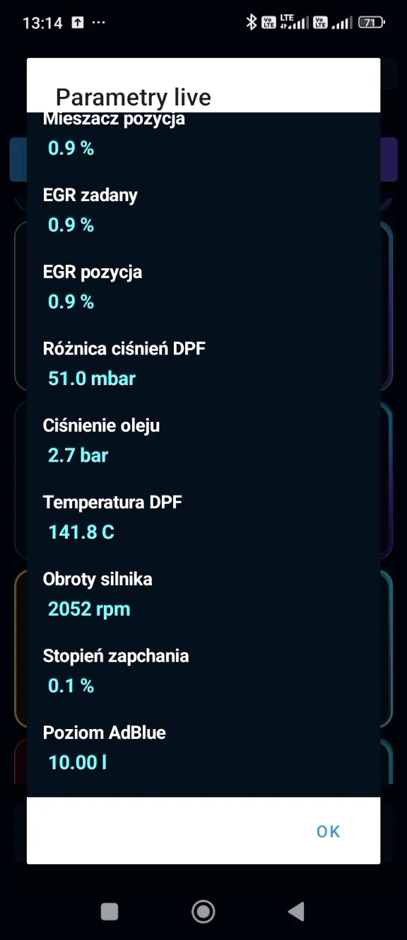 Lista parametrów live