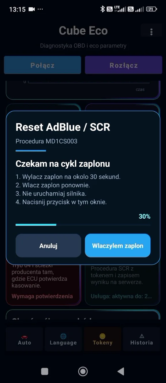Procedura resetu AdBlue SCR